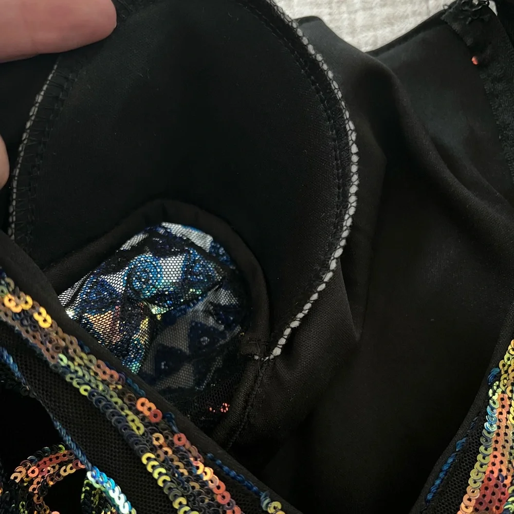 AKIRA Elegant Sequin Long Sleeve Mesh Bodysuit Top size Large - Picture 7 of 10